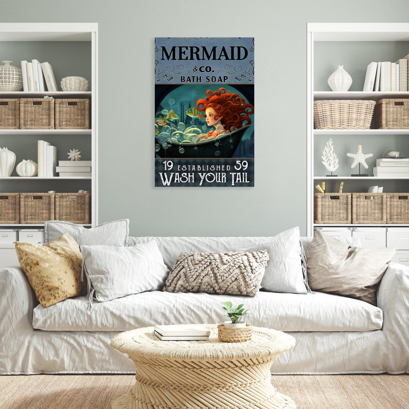 «Mermaid Bath Soap - 1 pièce», reproduction d'art graphique sur toile tendue, H 36 po x l 24 po x P 1,25 po