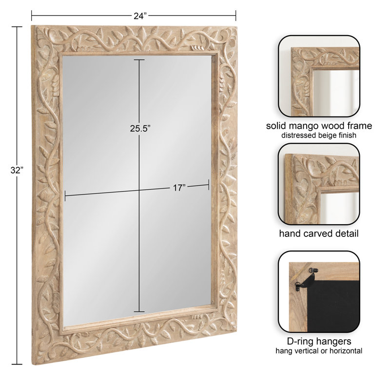 Moeko Solid Wood Rectangle Mirror, Natural