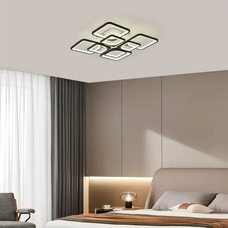 Plafonnier moderne à DEL 8 lumières encastré carré avec télécommande, acrylique 23,6 po pour décor de cuisine, de salon, de salle à manger et de chambre à coucher (3000K-6000K) | Décoration intérieure et lumières DEL