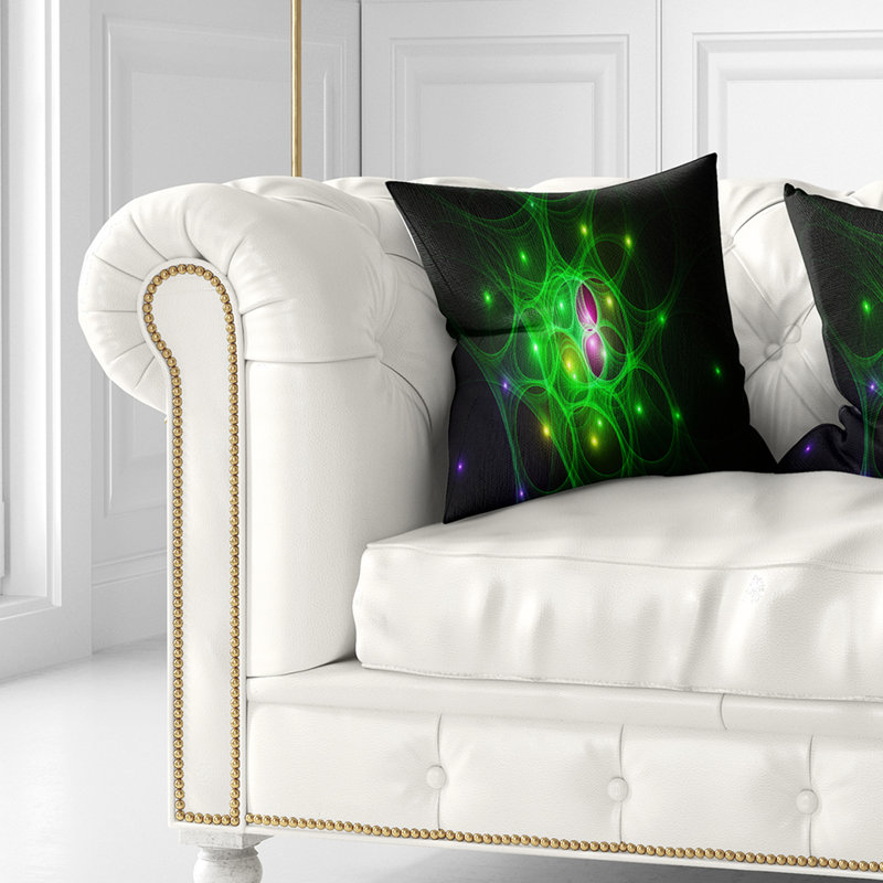 Fractal Space Circles - Coussin imprimé abstrait, 16 po x 16 po, Coussin décoratif, Vert