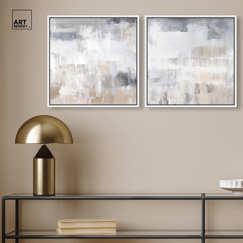 "Luxe Minimalist Abstract Art", ensemble de 2 reproductions sur toile par , H 17 po x l 17 po, Blanc