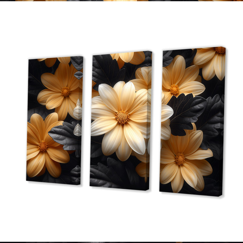 Yellow White Fragrant Fusion Mums II - Mums Wall Art Living Room Set, 28"H x 36" W x 1" D
