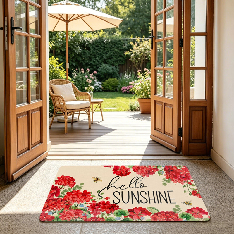 Multicolore tapis de porte «Hello Sunshine» Geranium Bee pour porche d'entrée, 24 po x 36 po