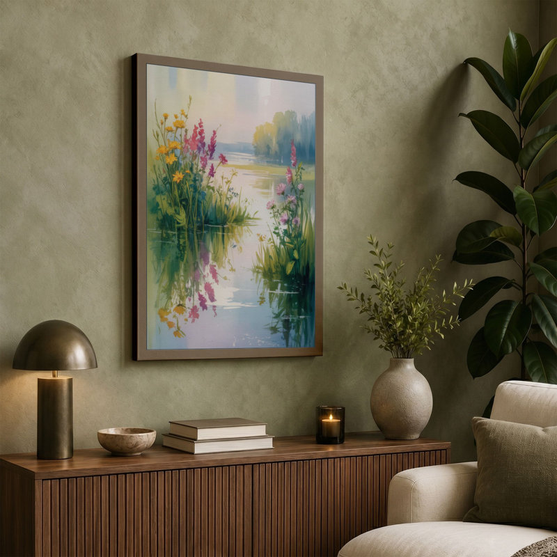 Flowering Waterway Botanical - Wrapped Canvas, 18x12 - 45.7 x 30.5 cm, Cream Border