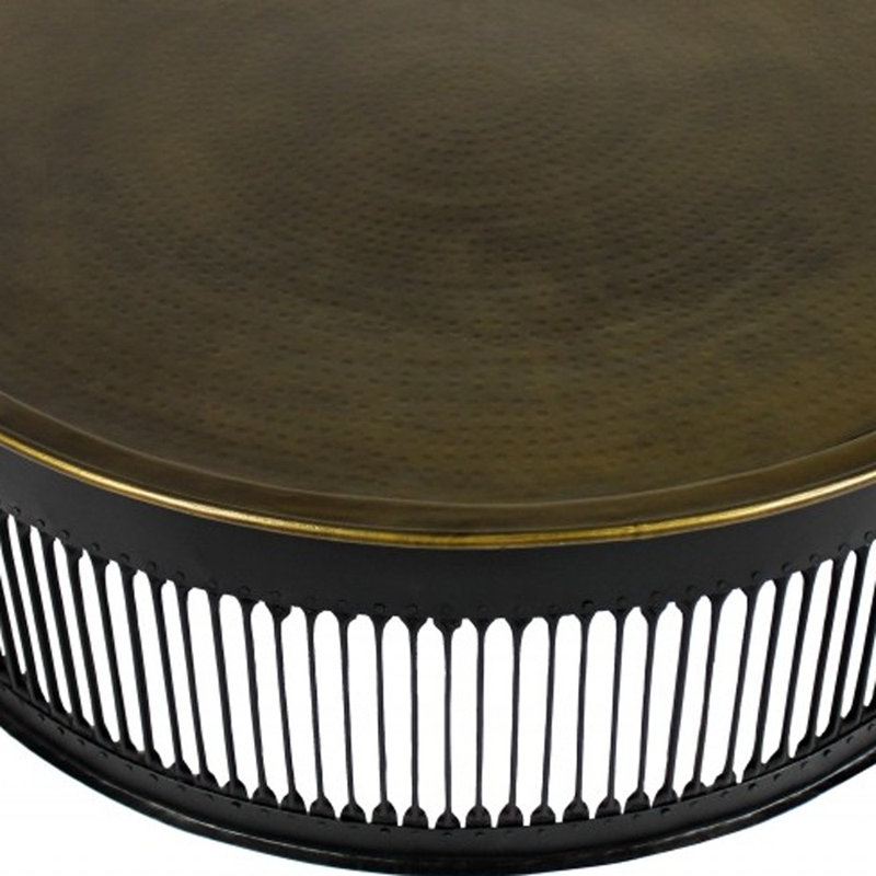 Table basse ronde en laiton en forme de tambour