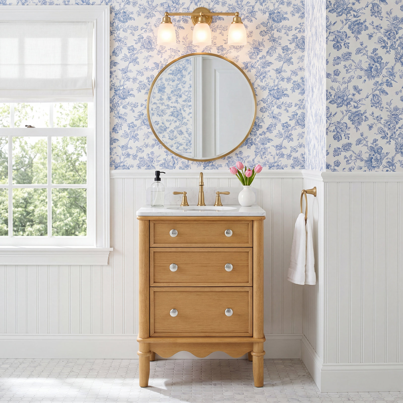 Juliette Bathroom Vanity, Enhanced Natural Oak, 34" H x 24" W x 20" D