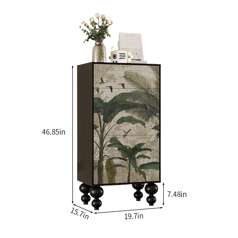 Commode décorative 5 tiroirs Green Jungle