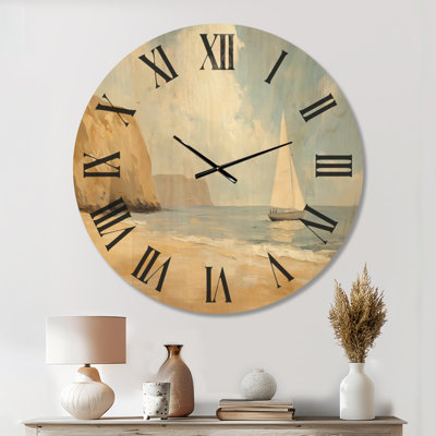 Voilier Quiet Cove - Horloge murale silencieuse (sans tic-tac) de style nautique, imprimée sur bois