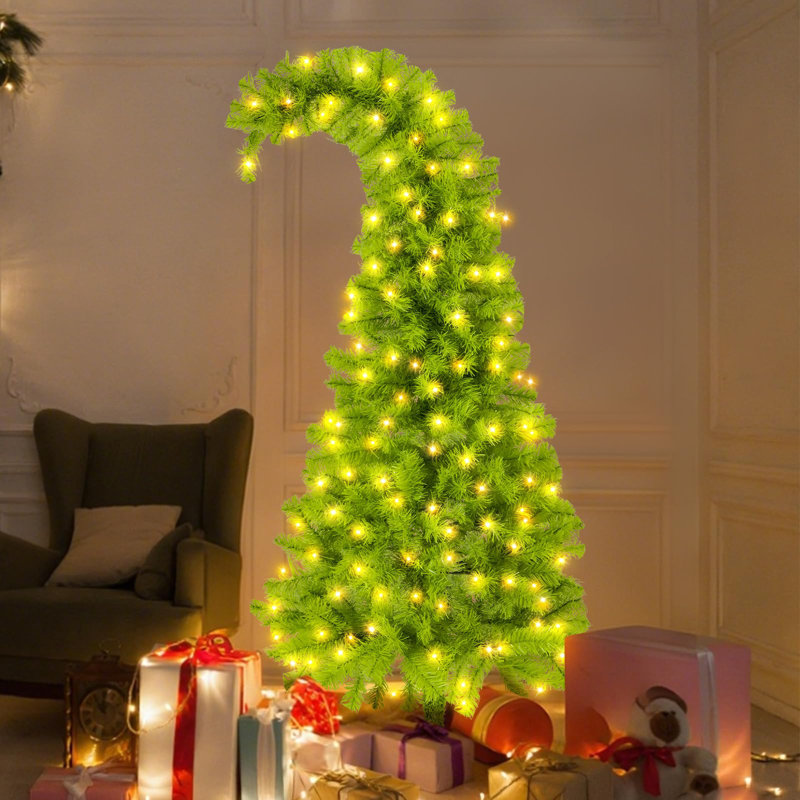 Arbre de Noël fantaisiste illuminé de 5 pi avec 150 Leds blanc chaud, 8 modes d'éclairage et minuterie, arbre de Noël artificiel complet avec support en métal stable, décoration intérieure facile à assembler
