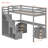 Twin Size Loft Bed with Desk, 2 Chest of Drawers & LED Light Strip – Space-Saving Wooden Bed Frame, Gray-781420713-781420718