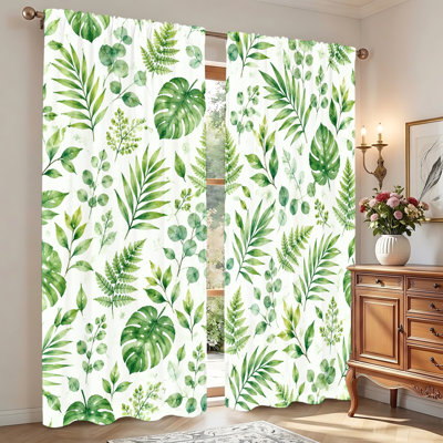 2Pcs Botanical Leaves Print Curtains, Tropical Jungle Theme Decorative, Light-Filtering Fabric, Rod Pocket Design, Machine Washable, Suitable for Living Room, Bedroom, Balcony, Kitchen, Ideal Home Decor Gifts, Enhancing Natural Ambiance