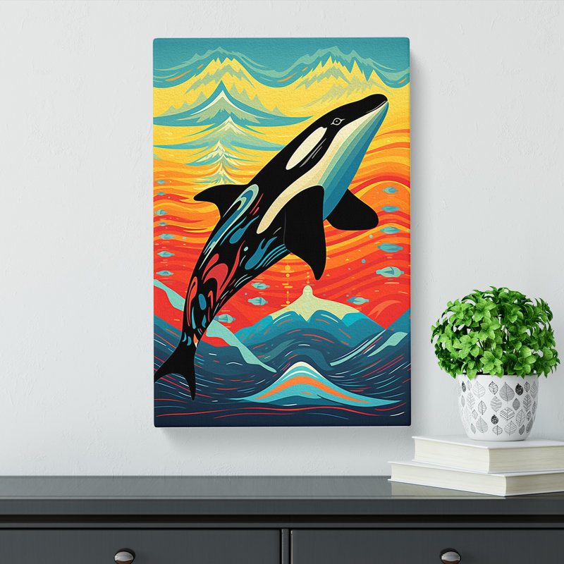 Orca Whale Op Art No.2 - Wrapped Canvas, 76cm H x 50cm W x 3cm D