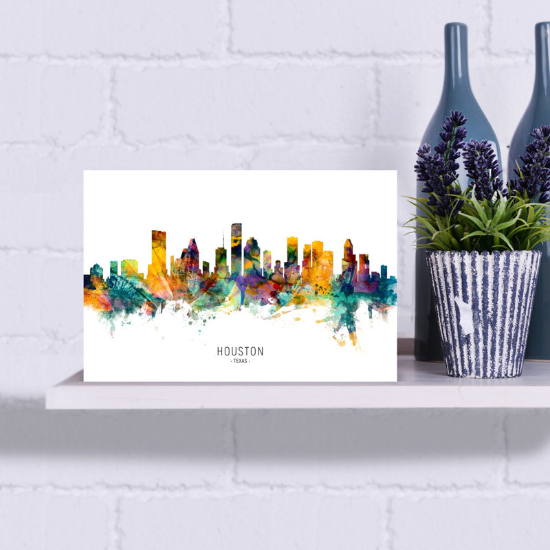 «Vibrant Houston Skyline», art contemporain urbain, H 12 po x l 18 po