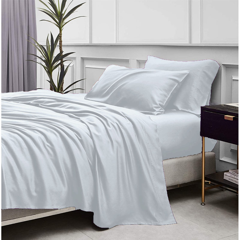 Ensemble de draps 4 pièces en rayonne de bambou de qualité supérieure, Ensemble de draps pour grand lit avec 2 taies d'or
