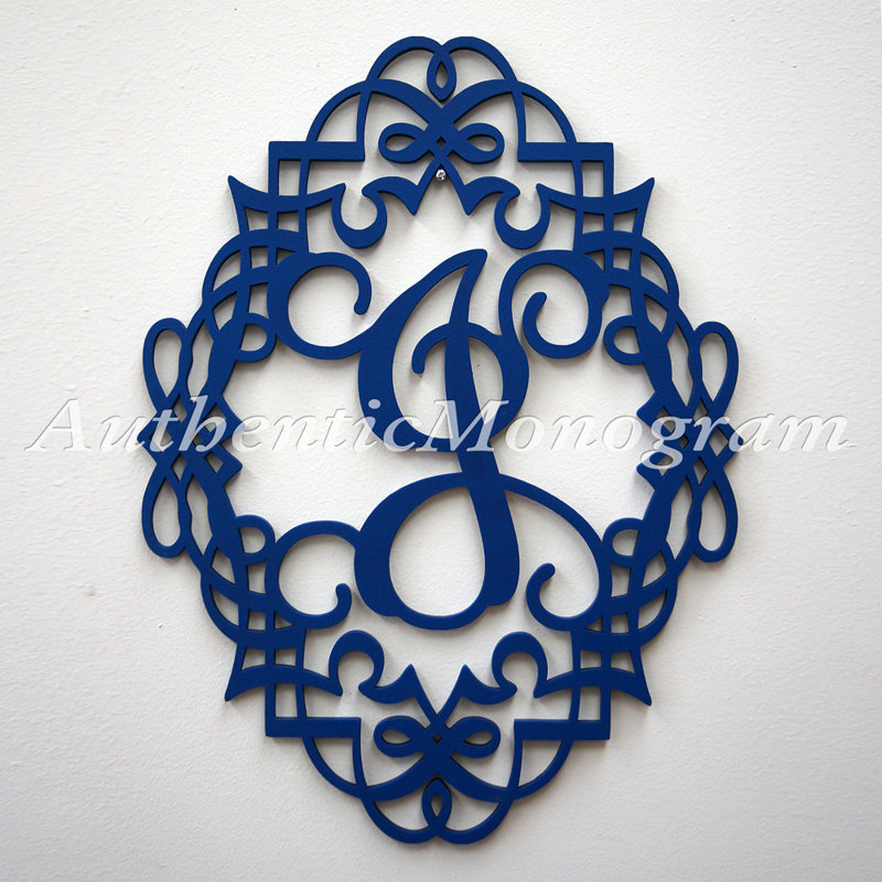 Décoration murale monogramme classique en bois à cadre simple, J
