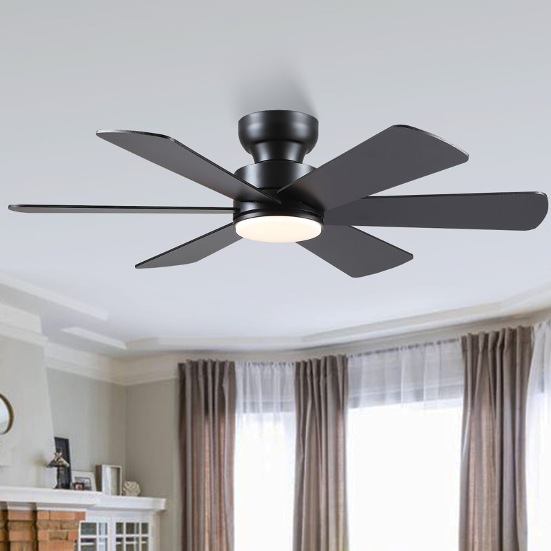 46" 6-blade Ceiling Fan with Light Kit and Remote Control, Black