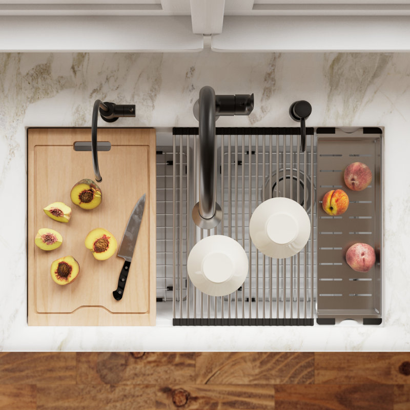Évier de cuisine à quartz encastrable 32,5 L, Blanc