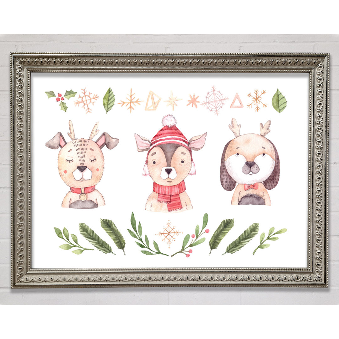 Three Woodlands Animals At Christmas - Einzelne Bilderrahmen Kunstdrucke