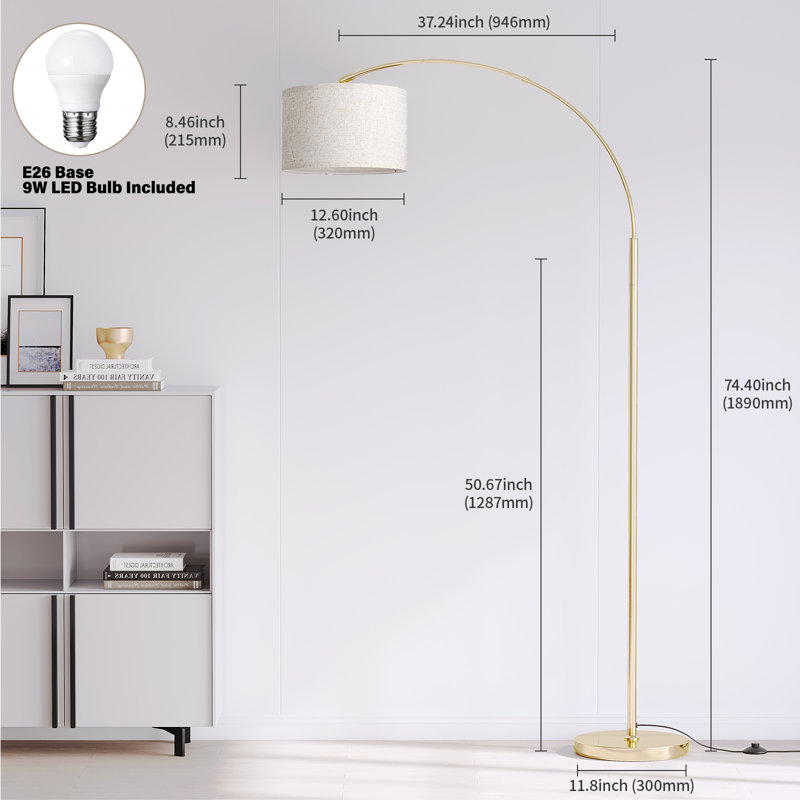 Lampe sur pied arquée / arquée 74,4 po Nalayiah, Doré