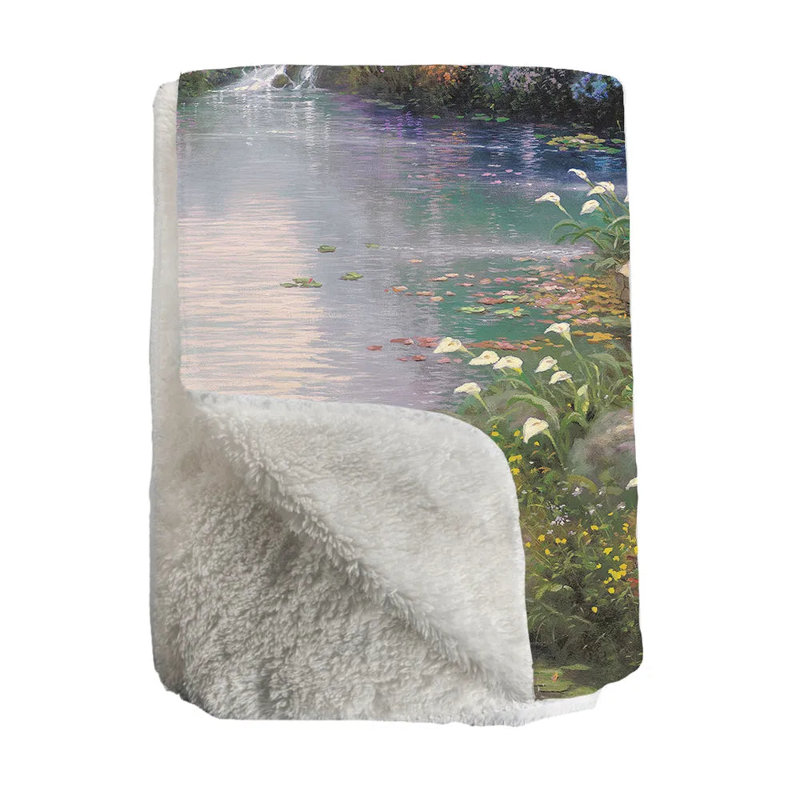 Thomas Kinkade The Garden of Prayer Sherpa Throw Blanket