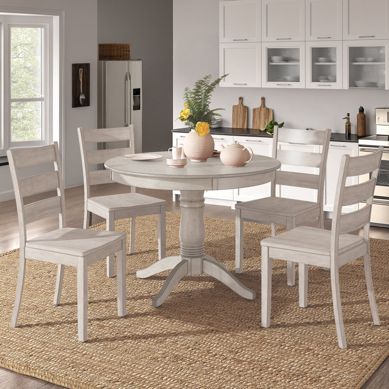 Alexa-Mae 4-Person Solid Wood Pedestal Dining Set, Antique White