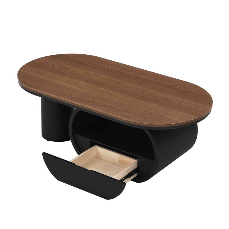 Table basse ovale de luxe industrielle, table basse de 47,24 po avec tiroir de rangement, centre de table en métal noir