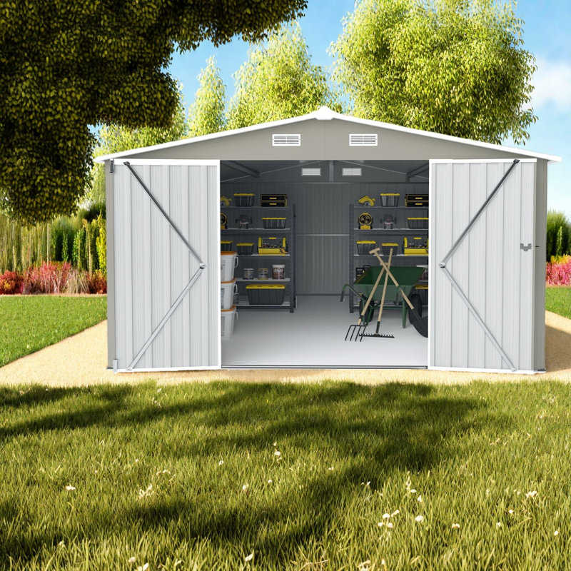 Remises de rangement en métal durable, gris clair, conception moderne pour la cour arrière