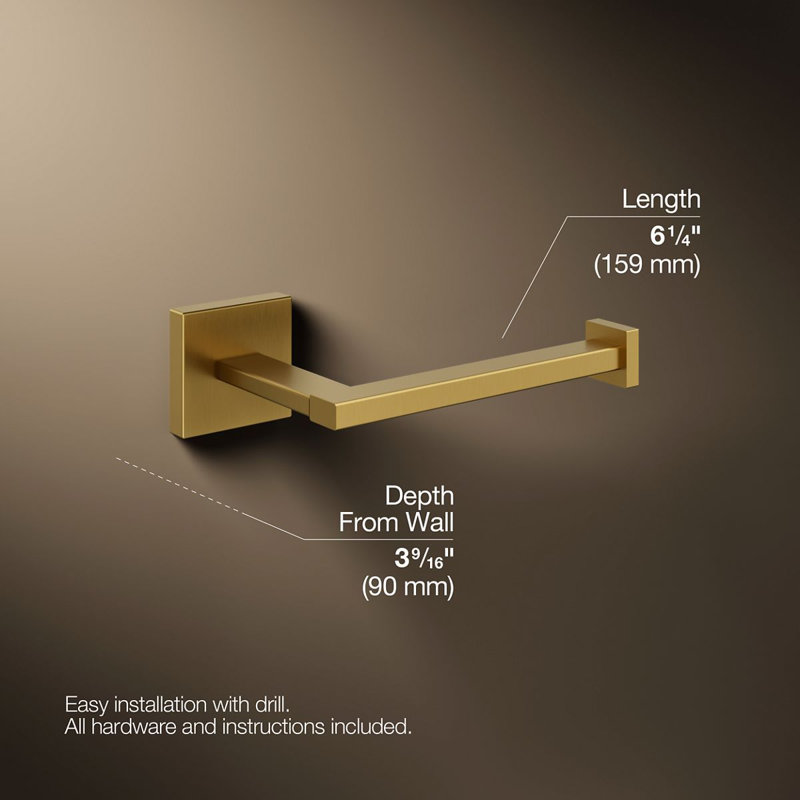 Square Toilet Tissue Holder, Vibrant Brushed Moderne Brass