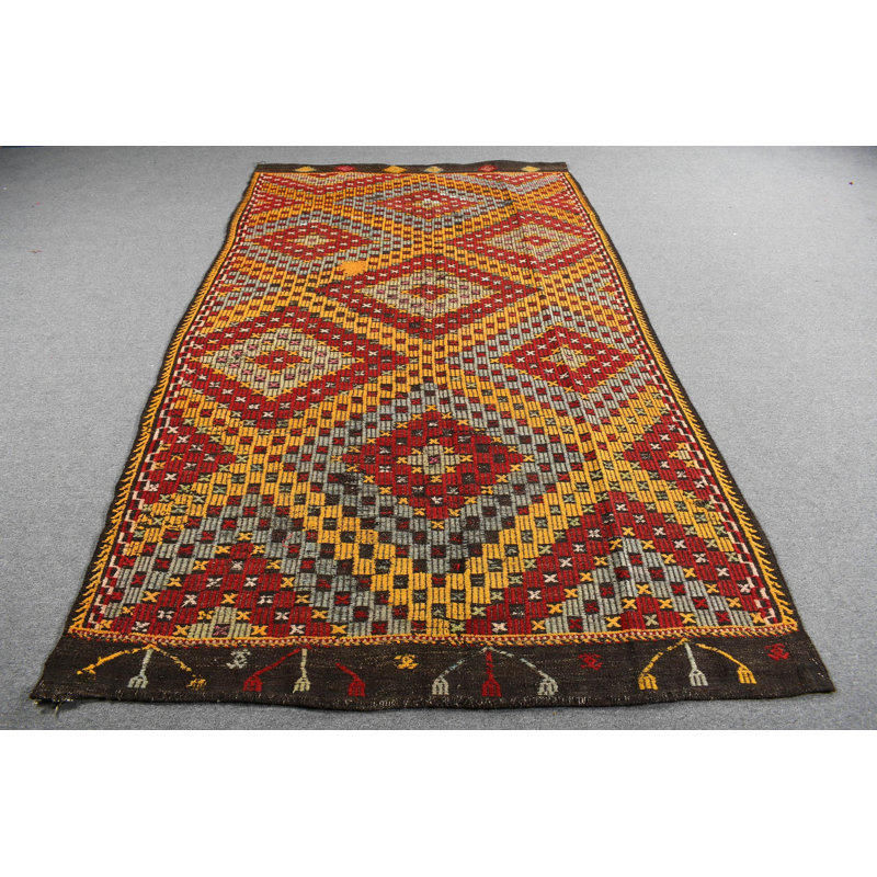 Grand tapis en laine anatolien turc moderne en laine jaune vif pour la décoration de la salle à manger