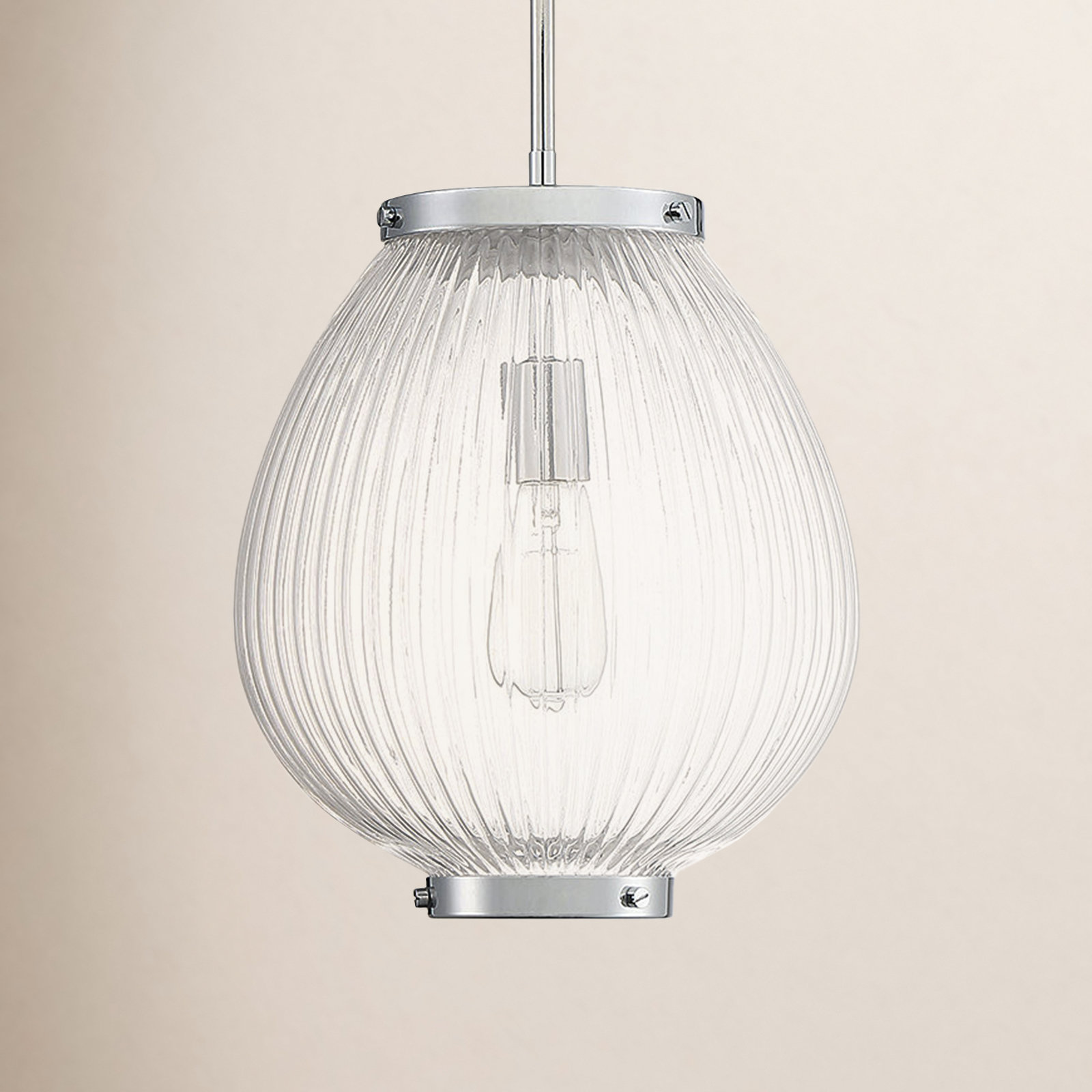 Single Light Glass Dimmable Pendant, Chrome