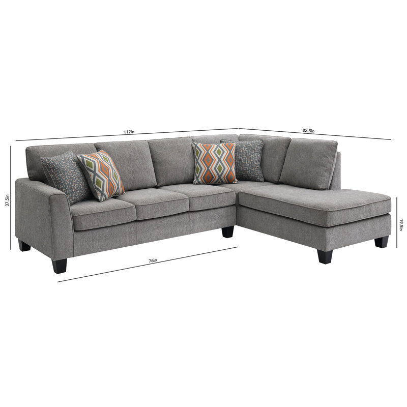 Thelma 112'' Wide Right Hand Facing Sofa & Chaise, Gray Polypropylene/Olefin