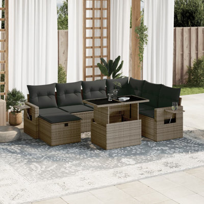 Ensemble de canapé de jardin Vidaxl PE rotin gris, acier thermolaqué, polyester