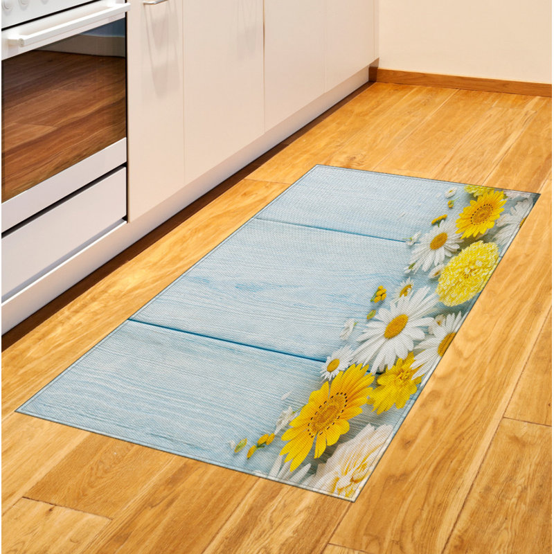 Yellow Flower High Density Long Fiber Poly Threads Decorative Area Rug Carpet, Rectangle 2'7" x 5'