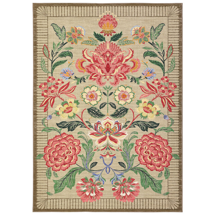 Floral Machine Washable Area Rugs for Living Room Bedroom Soft Non-Slip Vintage Dining Room Rug Low Pile Botanical Floor Carpet for Kids Room Classroom