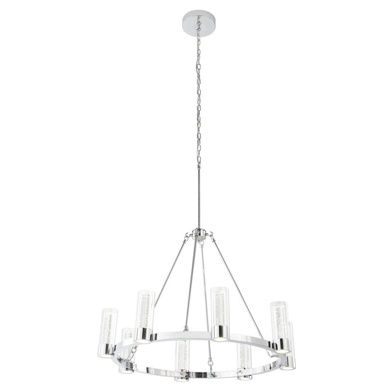 8 - Light Dimmable LED Wagon Wheel Chandelier, Chrome