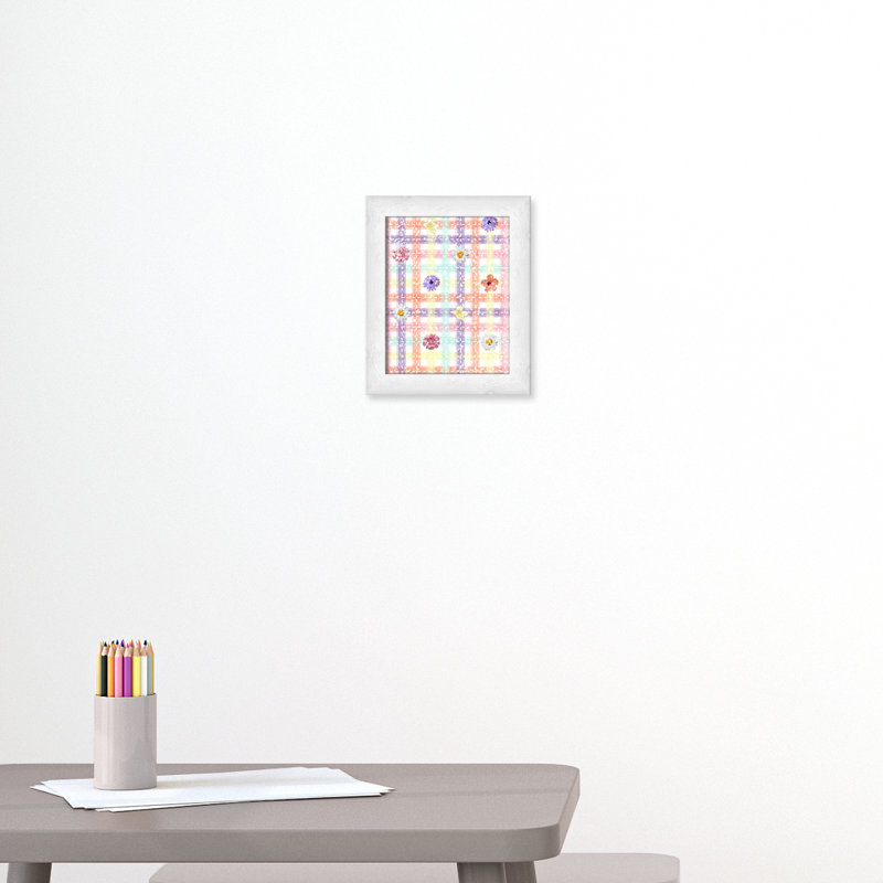 Impression sur papier à carreaux unique avec fleurs, H 12 po x l 10 po x P 0,625 po, Encadré plat à grain de bois blanc