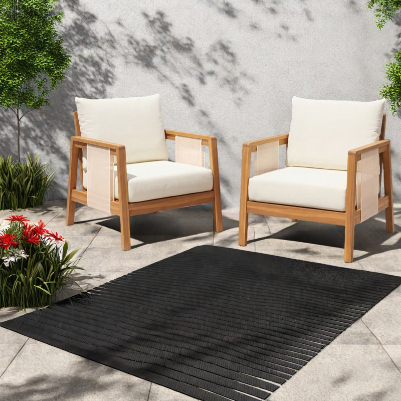 Patio Lounge Chairs Set Of 2, Acacia Wood Modern Style For Patio