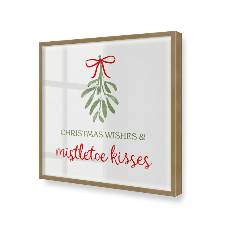 Imprimé festif gui II, H 13,75 po x l 13,75 po, Cadre simple en or brossé, bois massif