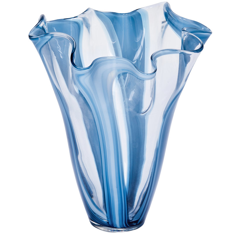 Jennabel Striped Handblown Glass Table Vase Set, Blue, 12" H x 9" D