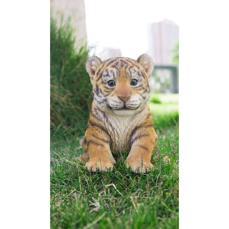 Adorable Realistic Sitting Tiger Cub Garden Statue