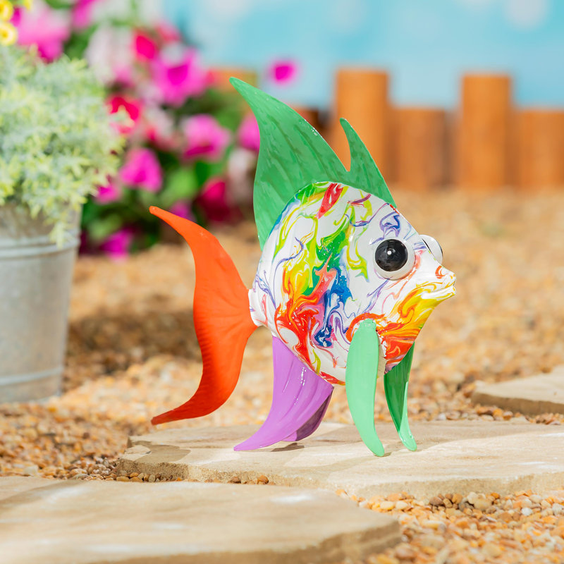 Statuaire de poissons arc-en-ciel, teinture sur marbre