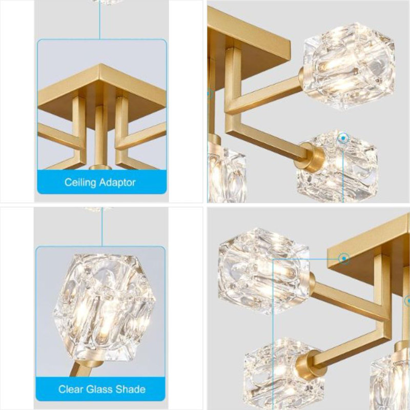 Lustre semi-encastré avec 5 lumières en verre pour ferme moderne salle à manger salon cuisine chambre à coucher