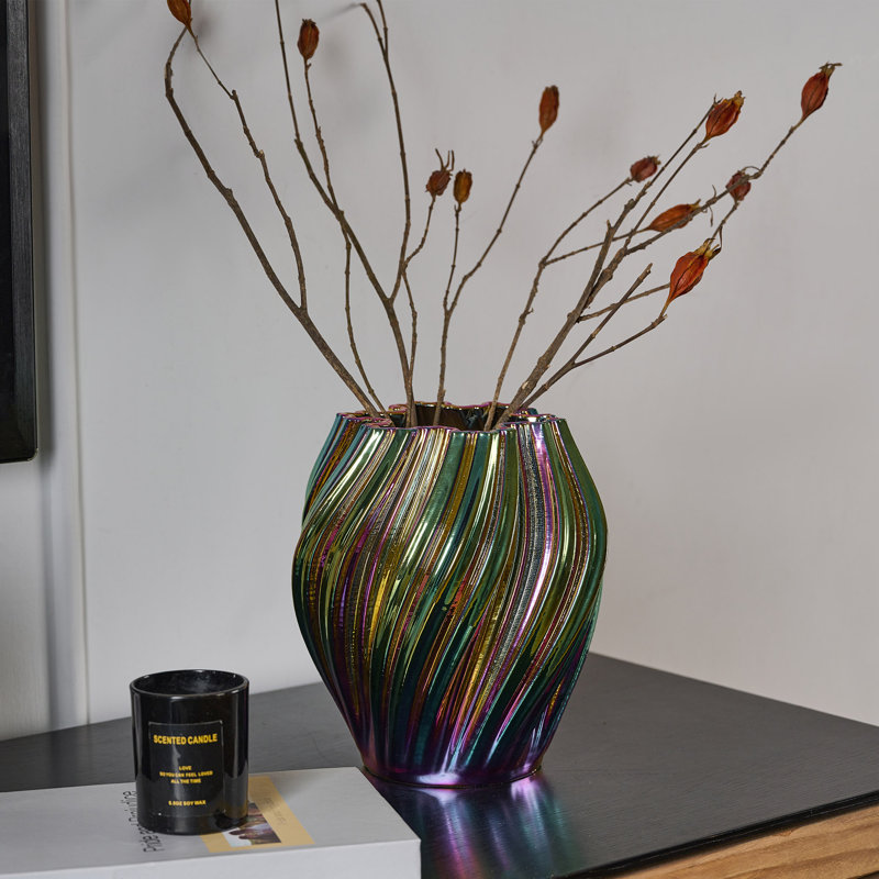 Vase de table en céramique électrolytique, vase décoratif Aurora Shine, vase à fleurs irisées