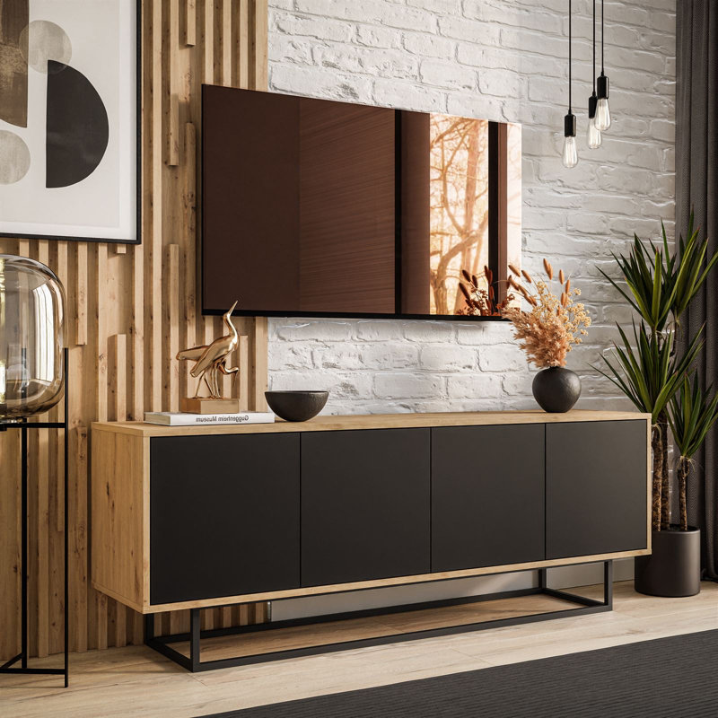 Heimir Unfinished TV Stand for TVs up to 65", Artisan Oak/Black