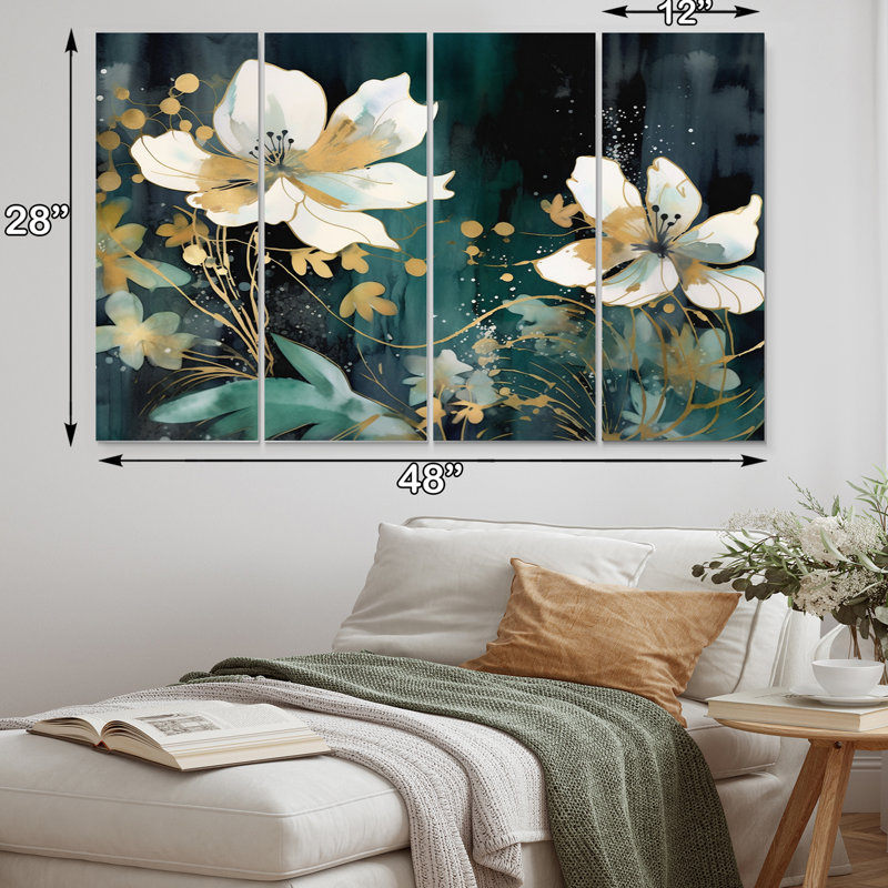 White Teal Plants In Chaos IV Plants & Flowers Wall Decor on Metal