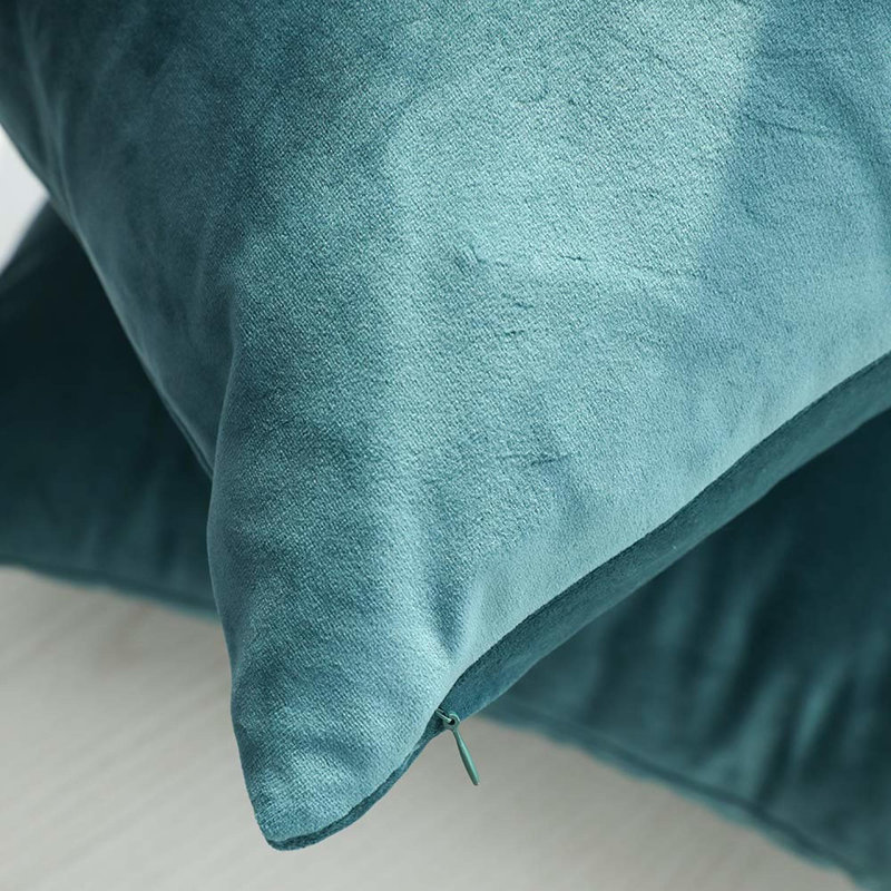 Housse de coussin en velours uni, Bleu sarcelle, H 22 po x l 22 po
