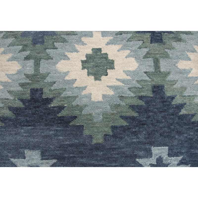 Doretta Geometric Handmade Tufted Wool Blue Area Rug, Runner 2'6" x 8'