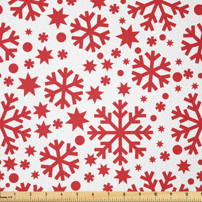 Fabric by the meter, star and dot pattern, white and red, 1 meter
