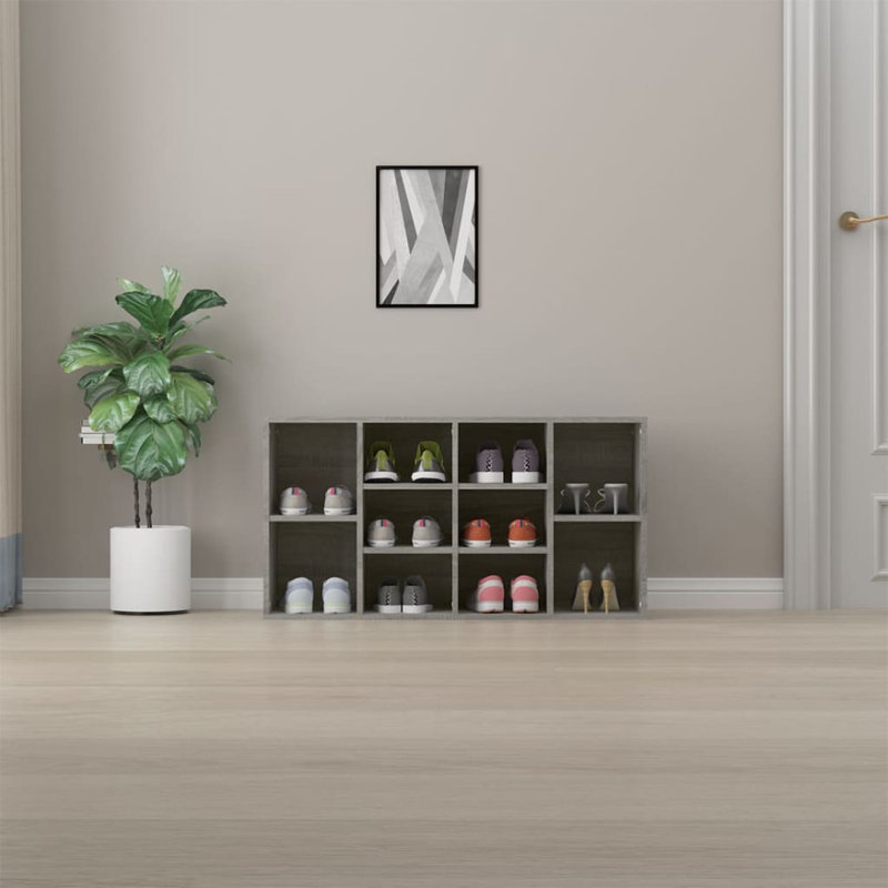 10 Pair Shoe Storage Bench, Grey Sonoma