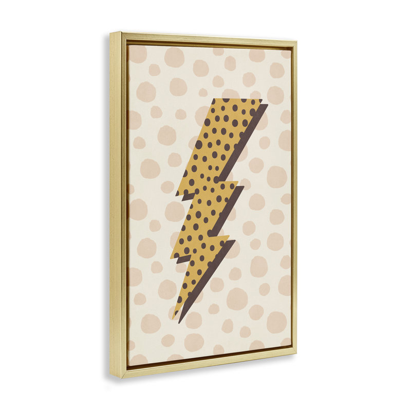 Toile flottante encadrée «D pois Lightning Bolt» par Nataly White, Cadre flottant métallique doré, H 25 po x l 17 po